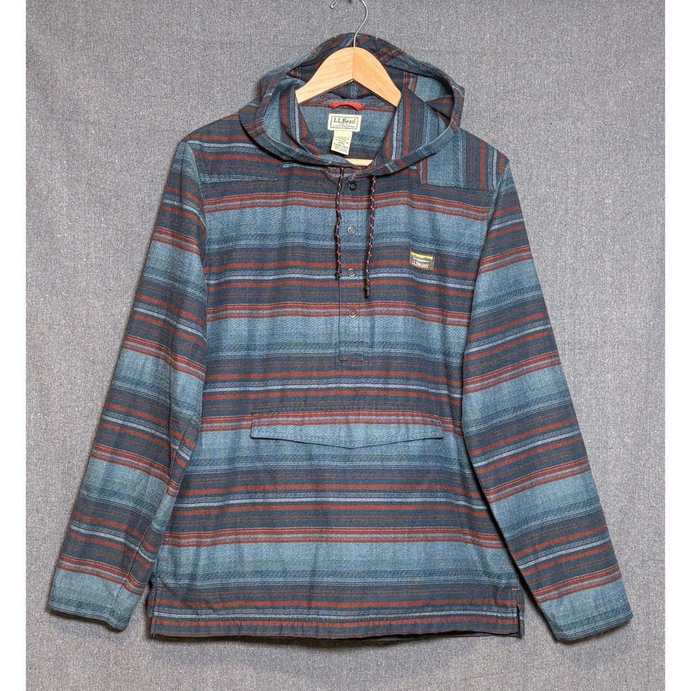 LL Bean Mens Katahdin Performance Hoodie Stripe Wool Blend Anorak 511616 Sz M